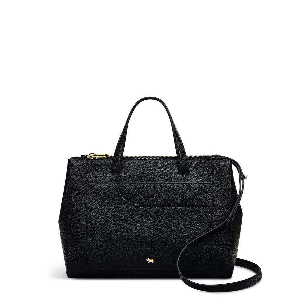 London Pockets Soft 2.0 Medium Leather Ziptop Satchel Bag, Black xD